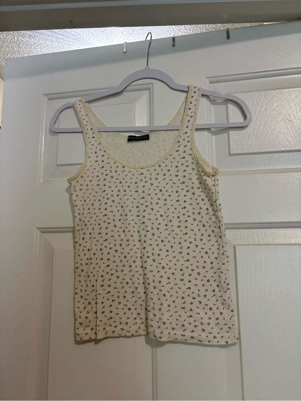 Brandy Melville Cream Tank Top with Navy Floral Print